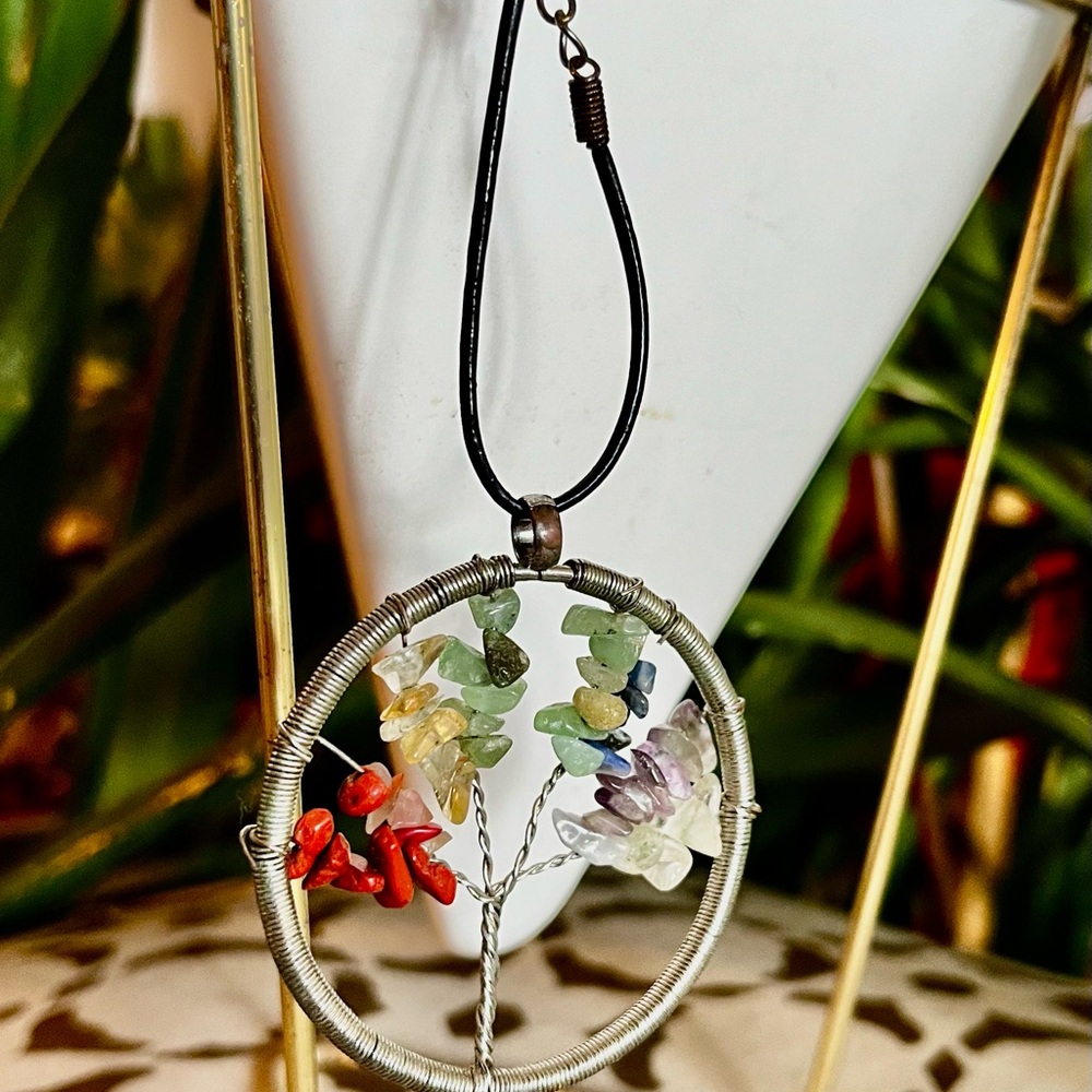 Elegant Multicolor Gemstone Tree of Life Necklace